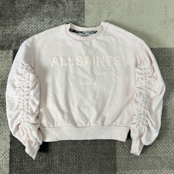 AllSaints Other - AllSaints London Girls Smallsaints Pink Ruched Sleeve Sweatshirt 7-8Y